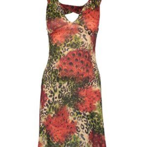 Red Leopard Cutout V-Neck Dress - Women